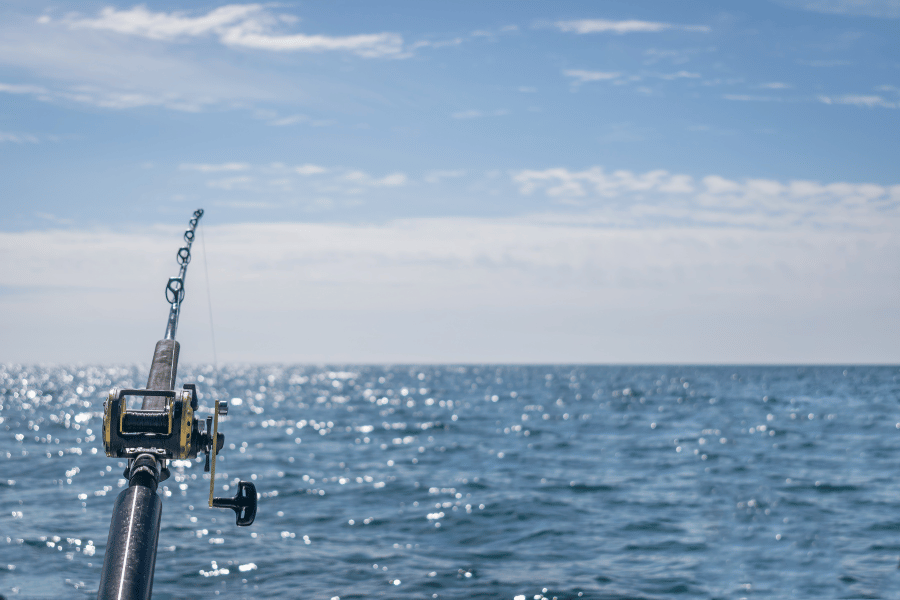 Saltwater fishing rod in the ocean 