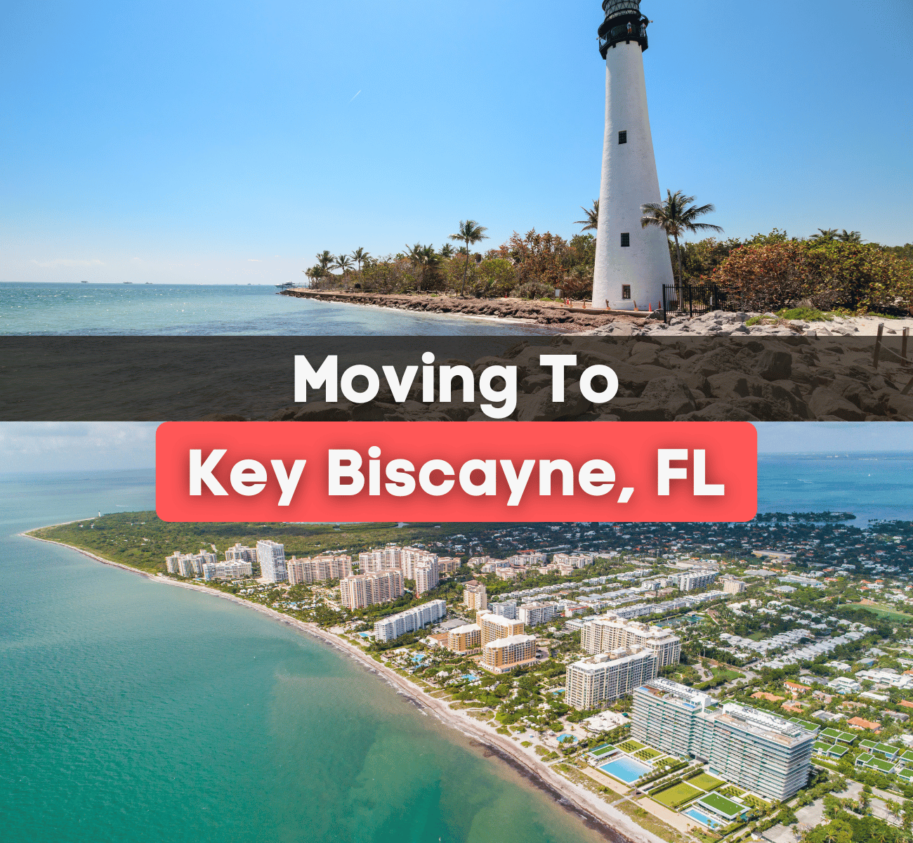 moving to Key Biscayne, FL graphic lighthouse and city near ocean 