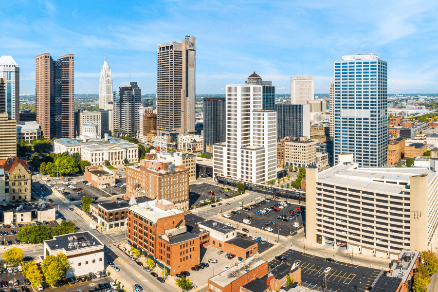 Downtown Columbus Skyline on a beautiful sunny day