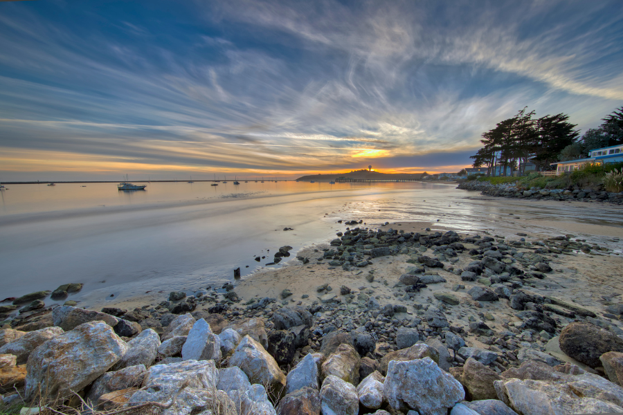 Ocean Shores, WA during the sunset with rocks and water