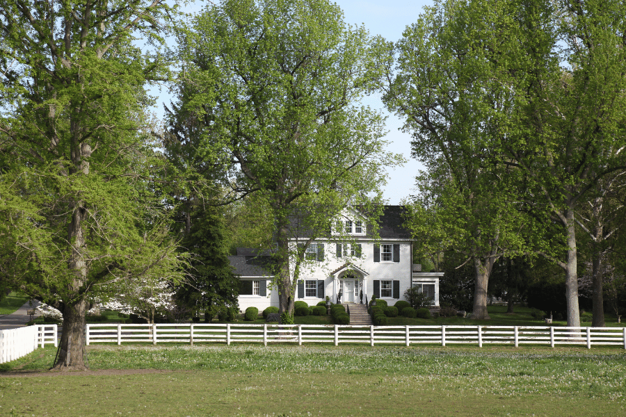 Big white house in big green field in Lexington KY