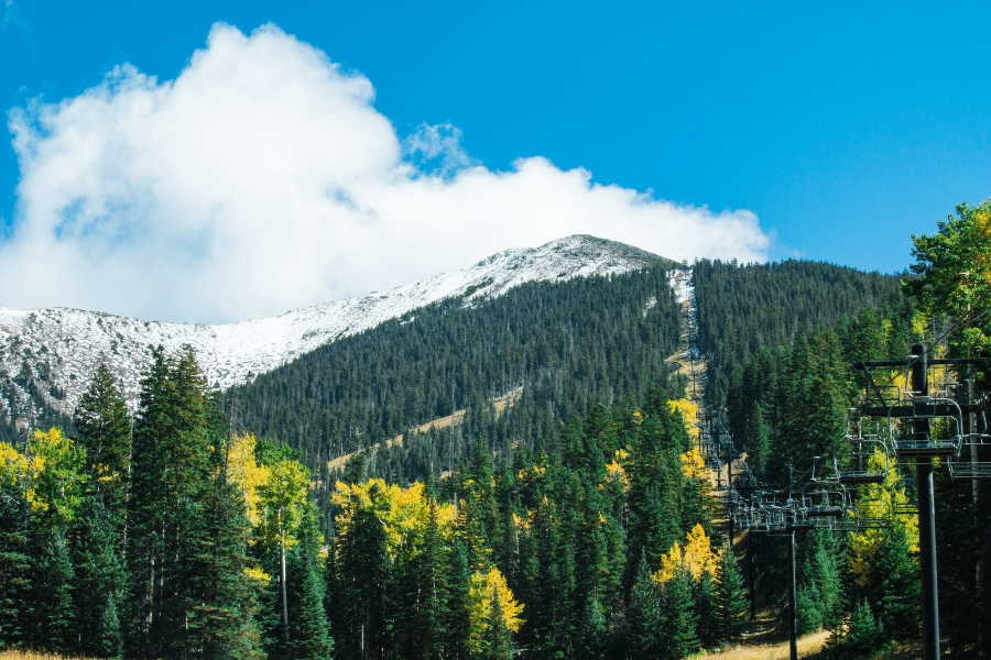 Arizona Snowbowl in Flagstaff with ski lift and snowy mountain