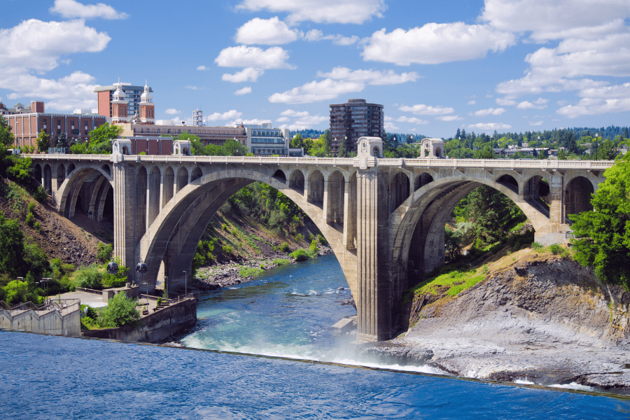 Beautiful downtown area in Spokane with its own river flowing through.