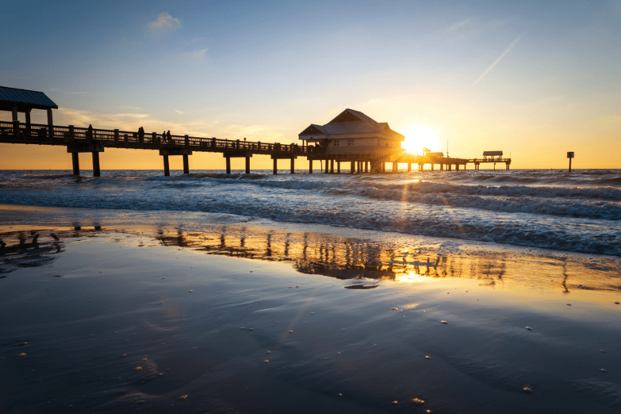 Pier 60 in Clearwater, FL during the sunset by the water