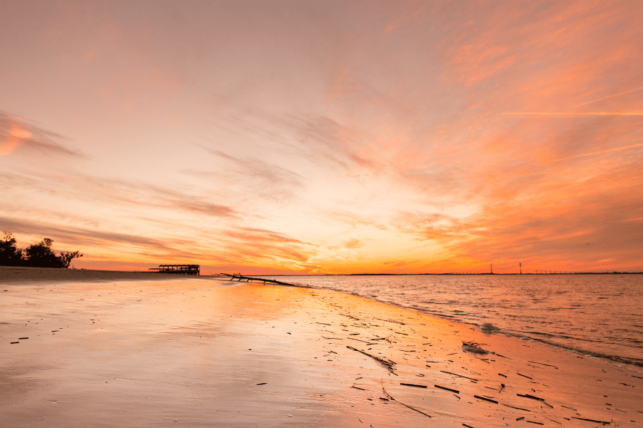 Orange sunset in Jekyll Island, GA