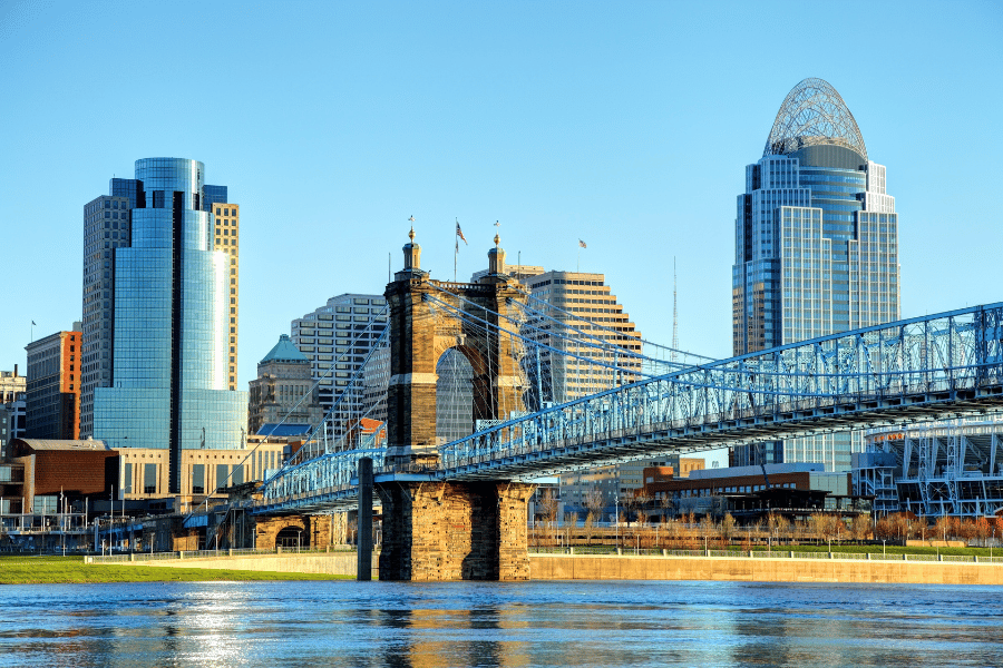Cincinnati, OH Skyline with bridge over the Ohio River