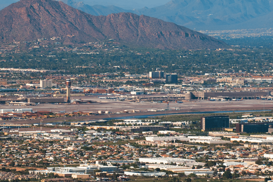 Phoenix, AZ Sky Harbour Airport desert aerial view mountains