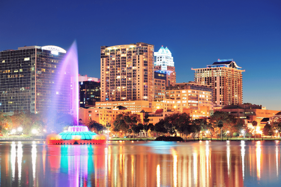 Downtown Orlando Water Night Lights