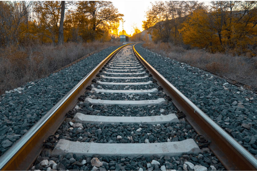 train tracks in Long Island, NY at sunset 