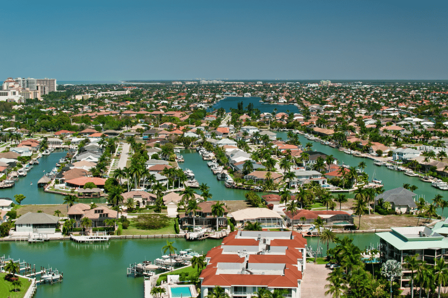 Marco Island neighborhood, river, ocean, Gulf of Mexico, waterfront homes