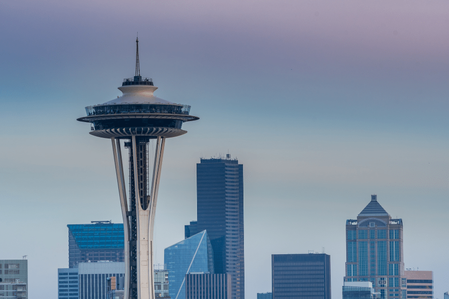 Seattle Space Needle with buildings 