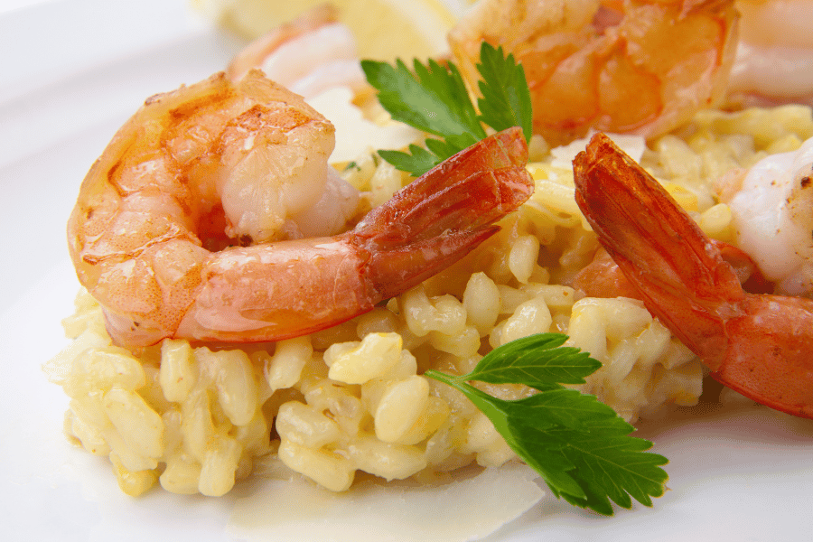 delicious shrimp risotto on a plate 