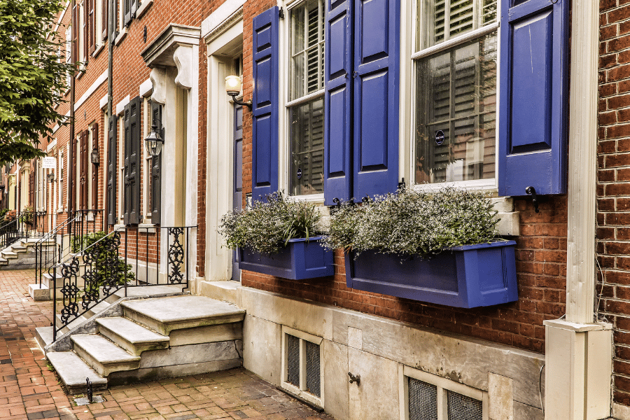Close up image of a philadelphia row house front step