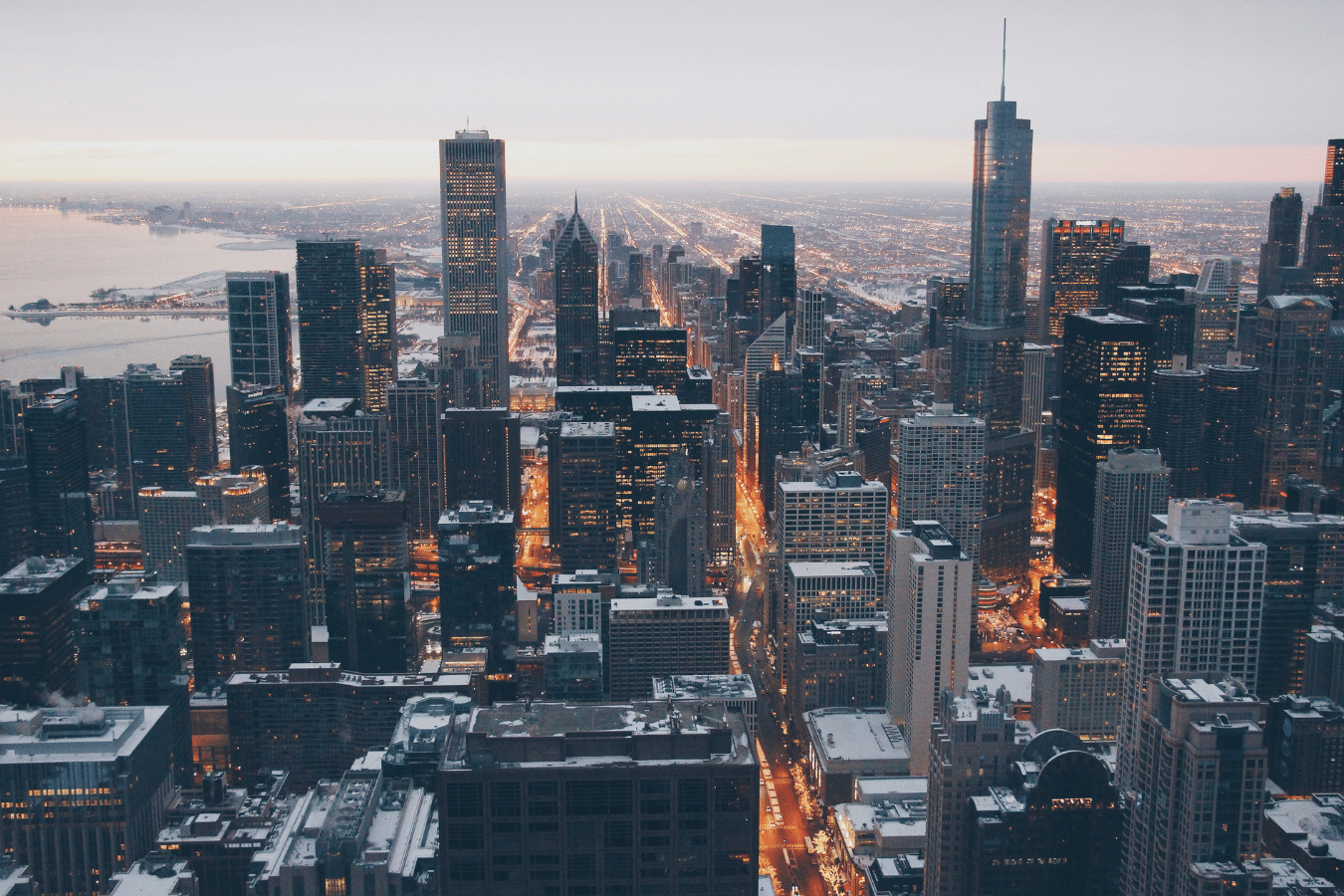 Chicago Illinois downtown city skyline at dusk