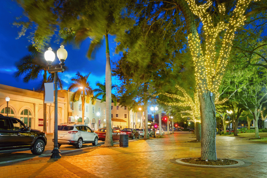Sarasota Downtown Cars Lights Nighttime