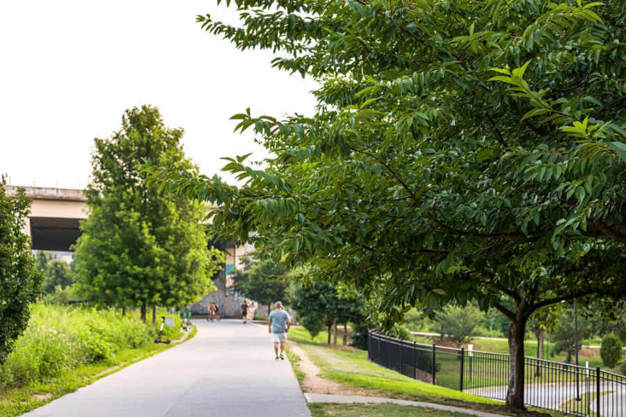 people walking on the Atlanta, GA Beltline in the morning 