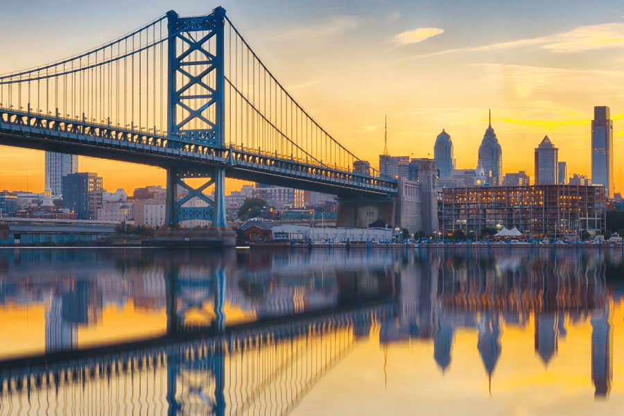 Bridge during sunset into Delaware