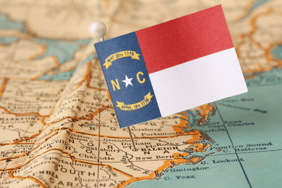 Map of NC with North Carolina flag 