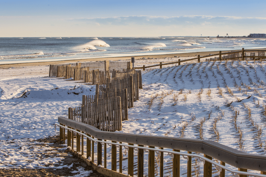 snowy beach in Ocean City, NJ