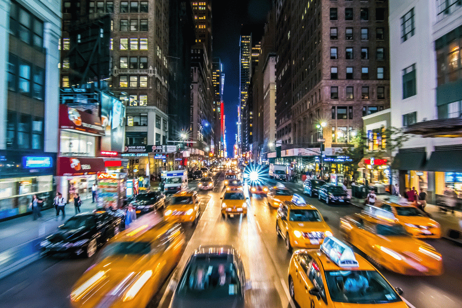 Motion capture photo of traffic in Manhattan, NY