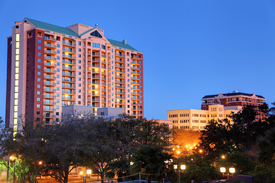 Tallahassee, FL buildings at dusk 
