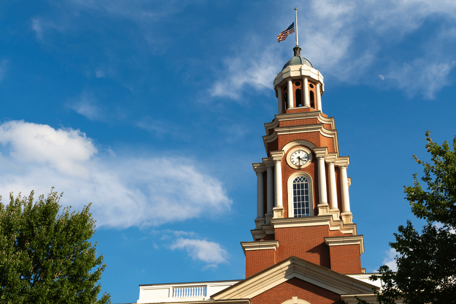 clock tower in Knoxville with clouds in the sky