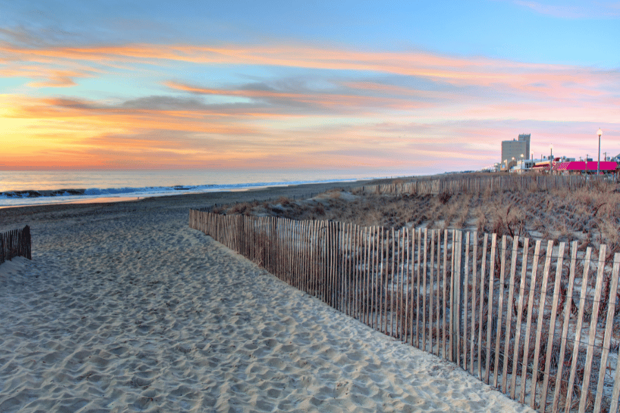 Private beach access during sunset in Rehoboth Beach DE