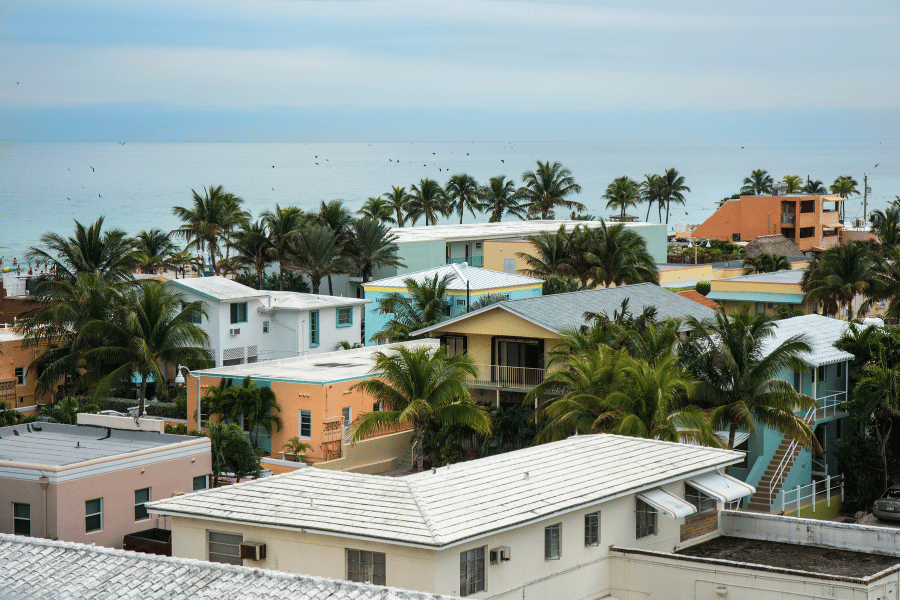 Colorful homes in Hollywood, FL, near the ocean