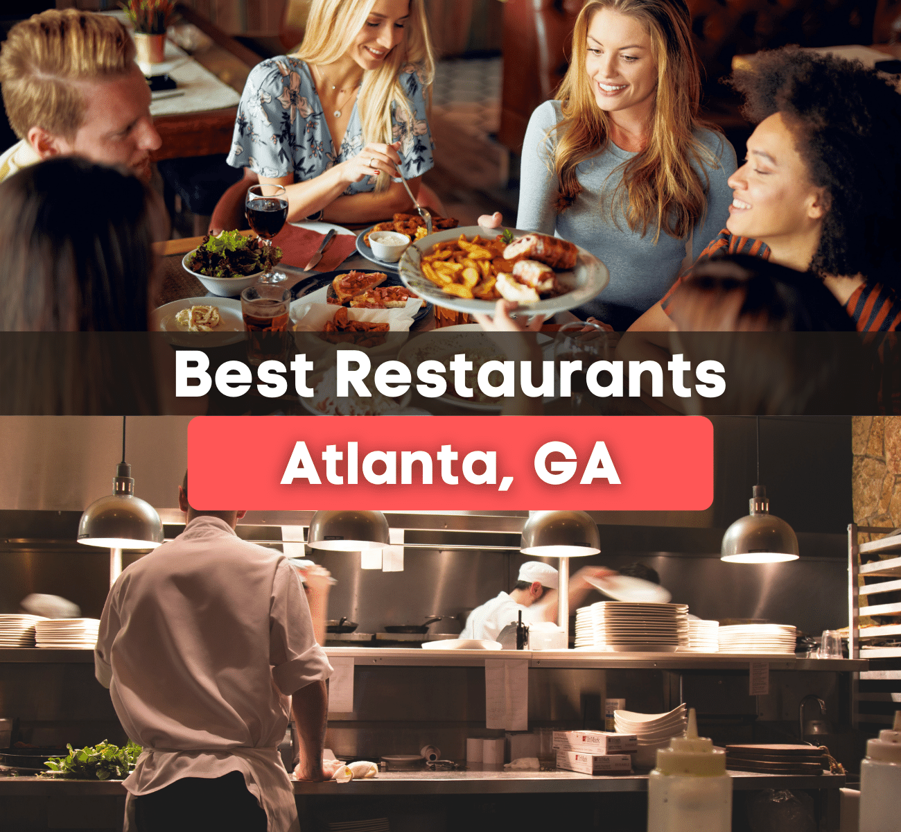 group of people eating and chef in a kitchen - best restaurants in Atlanta, GA