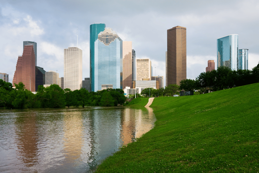 Beautiful city of Houston by the pond