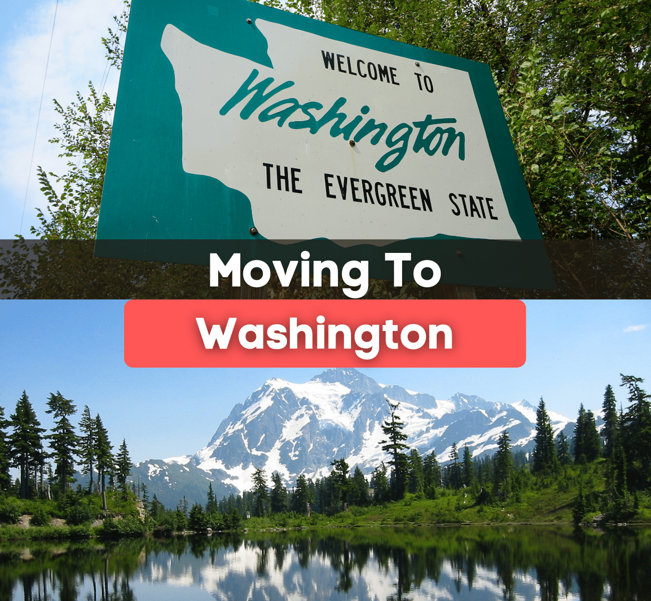 Welcome to Washington sign and Mount Rainer in Washington State 