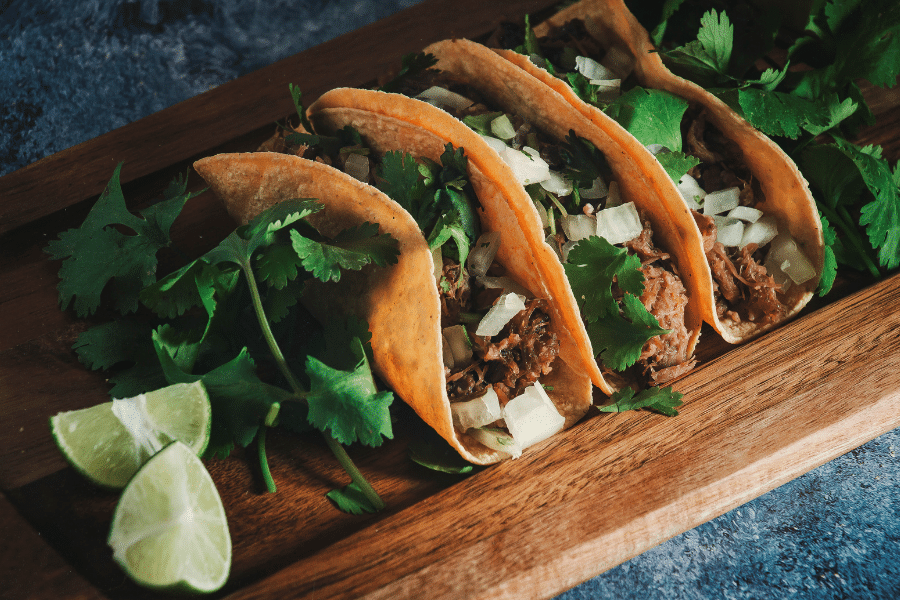 Three tacos from Street-Taco and Beer Co. in Tucson, Arizona