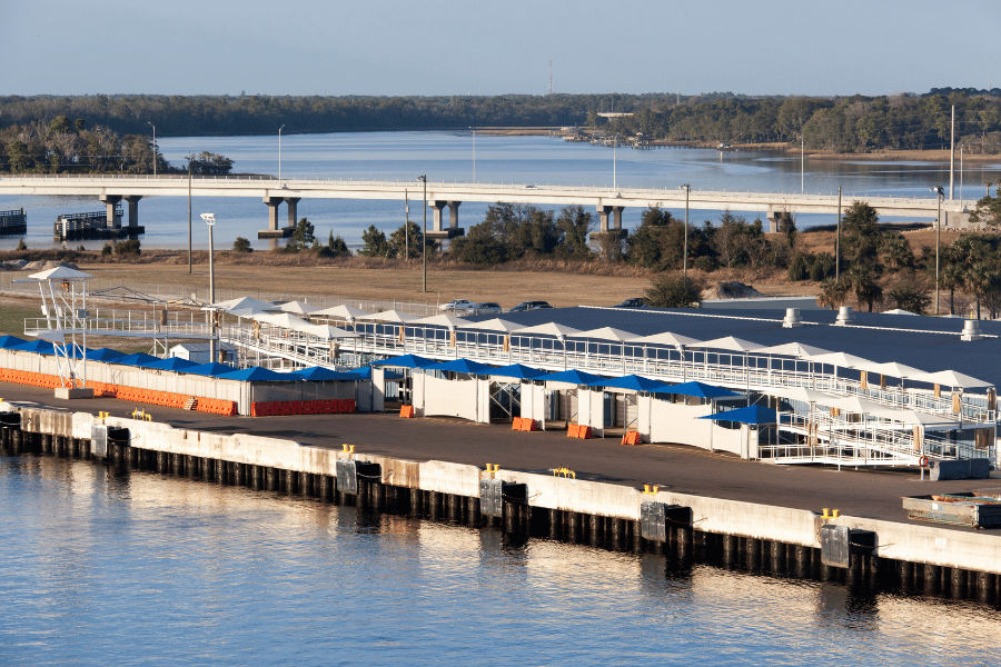 Cruise port terminal in Jacksonville, FL near the water 