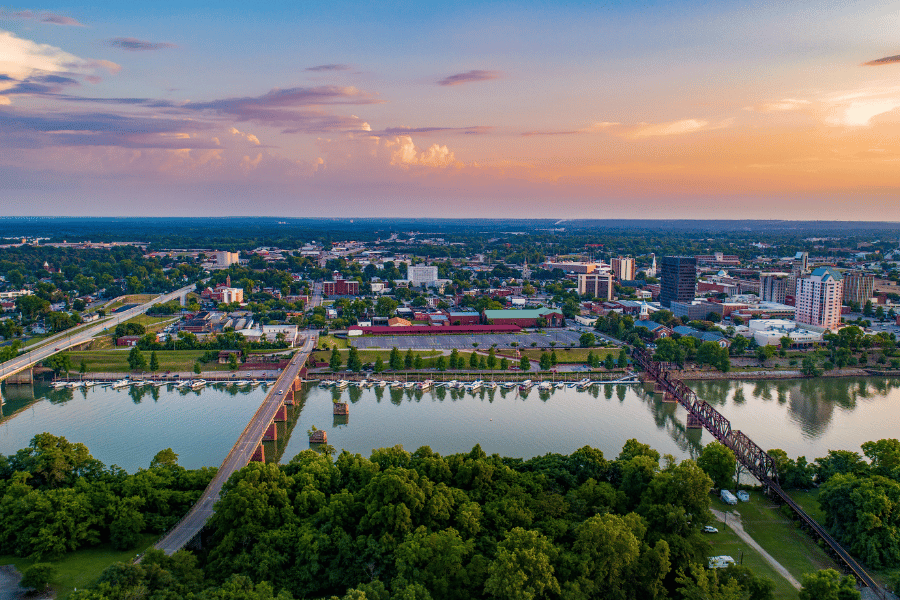 pink and blue sunset over Augusta, GA 