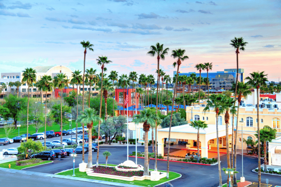 Chandler, AZ parking lot during sunset 