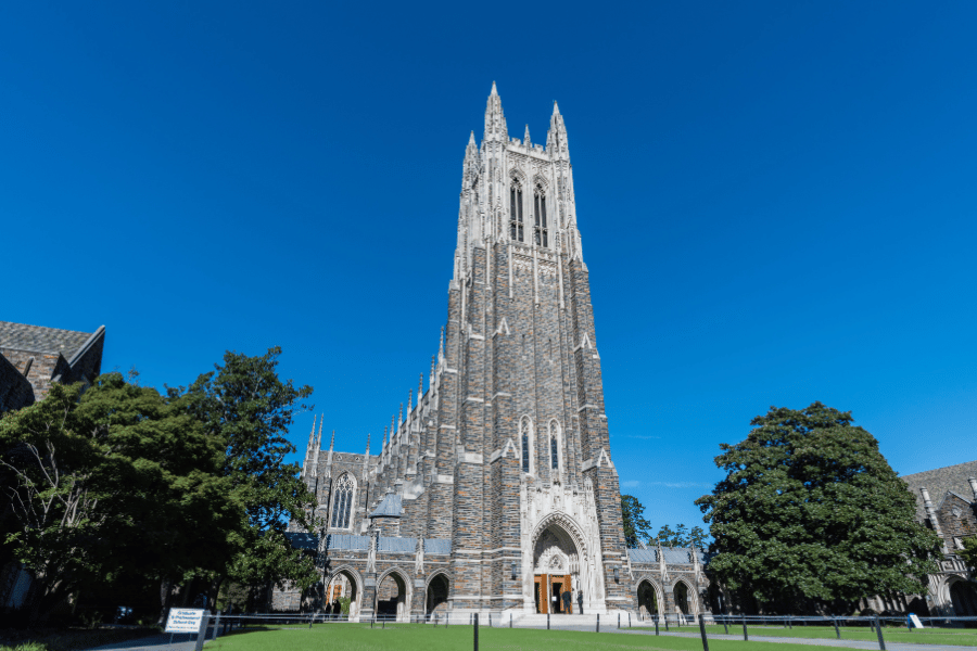 Duke Chapel on Duke University's campus on a beautiful day
