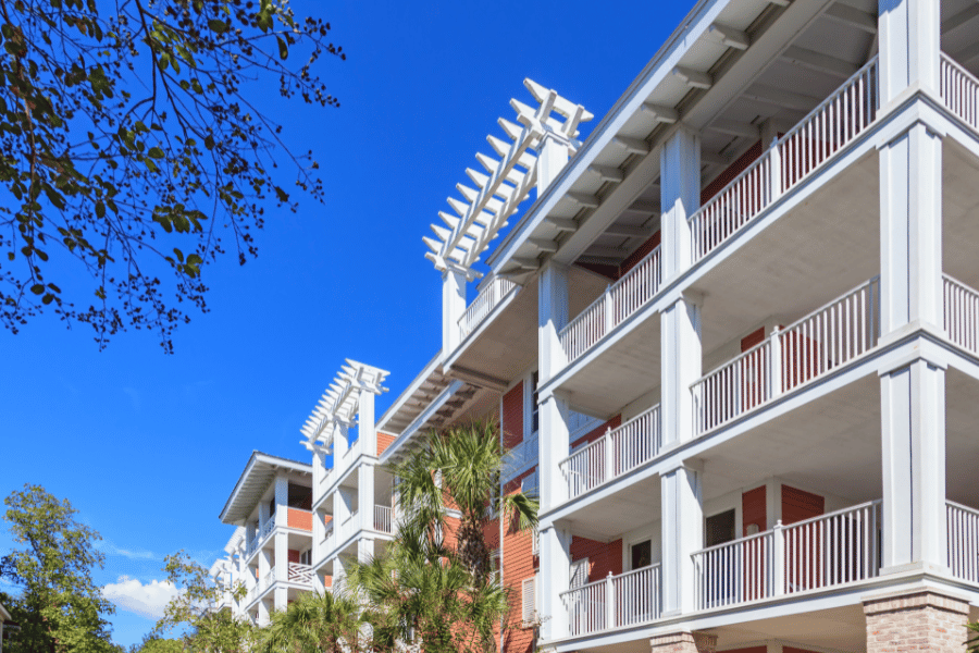 Luxury Florida Condos with balconies and palm trees