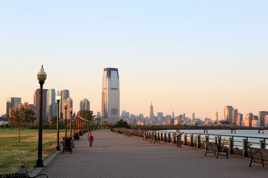 Liberty State Park in Jersey City, NJ by the water at dusk 