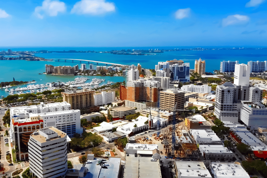 Sarasota city view with the views of the blue ocean in background