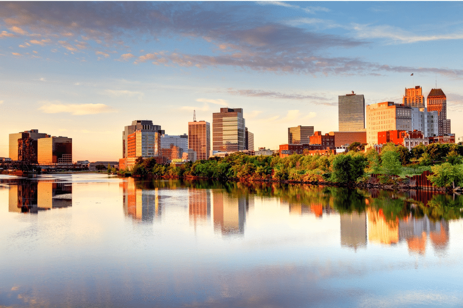 Newark, New Jersey skyline at dawn 