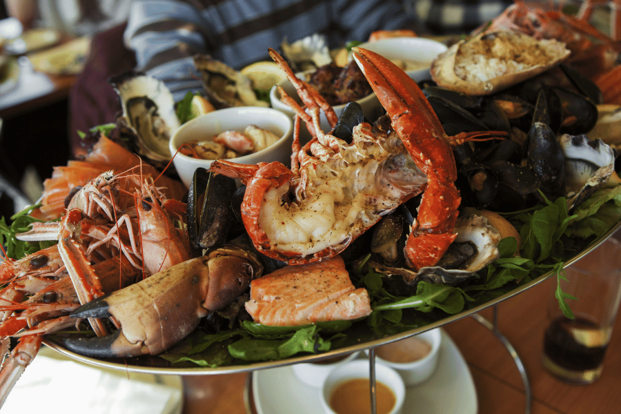 Seafood platter at restaurant 