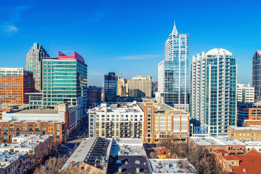 Downtown Raleigh view with the tall buildings 