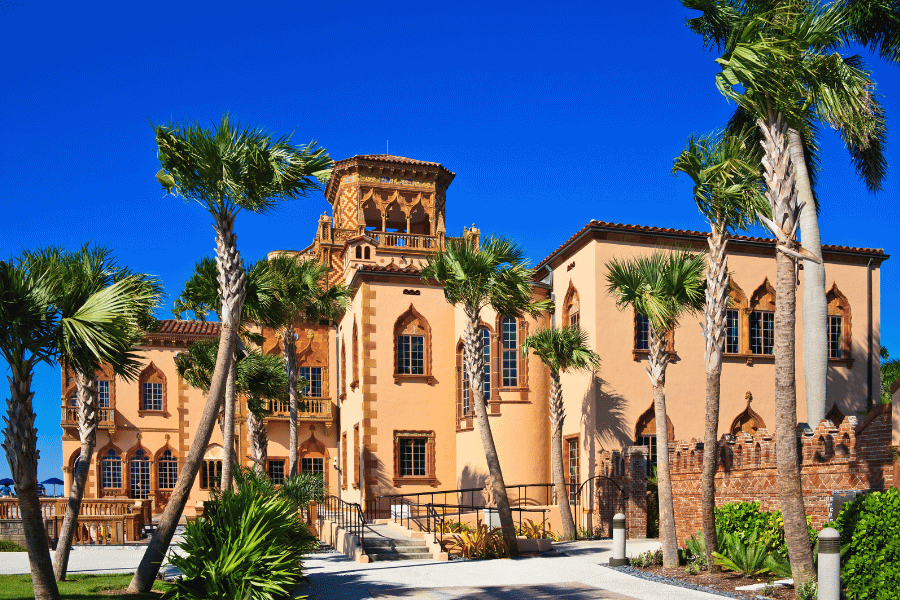 ringling mansion museum of art in Sarasota, FL palm trees