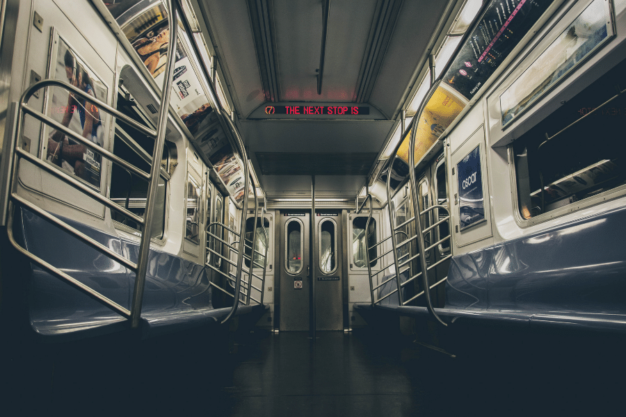 Inside of a subway in New York City 