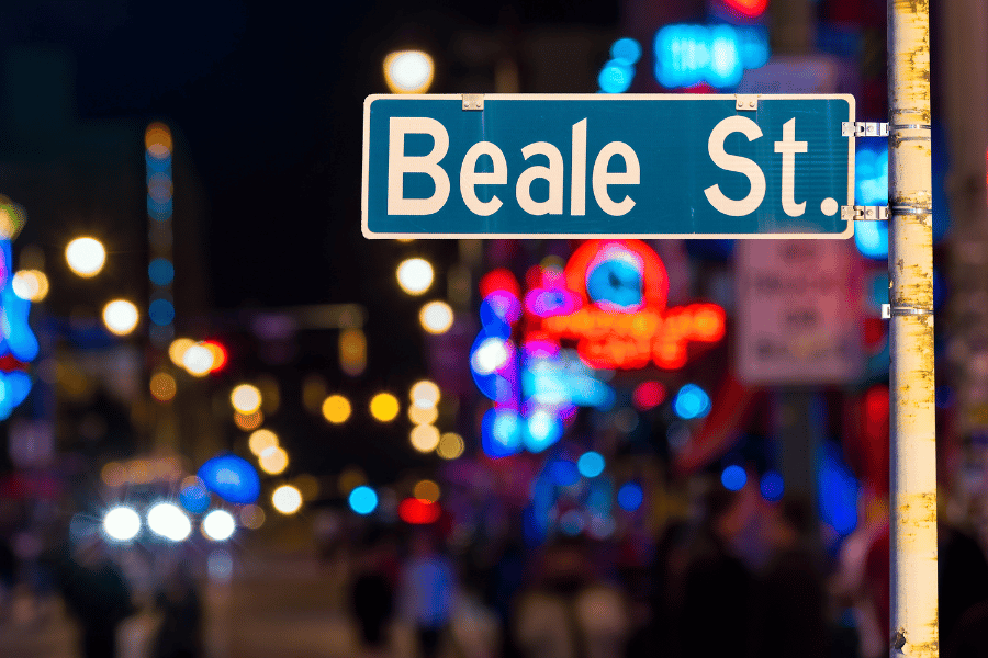 Beale street sign at night in Memphis, TN