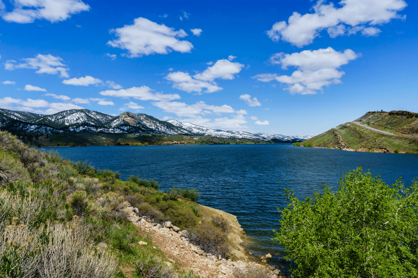 Fort Collins, CO Mountains and Lake on a sunny day