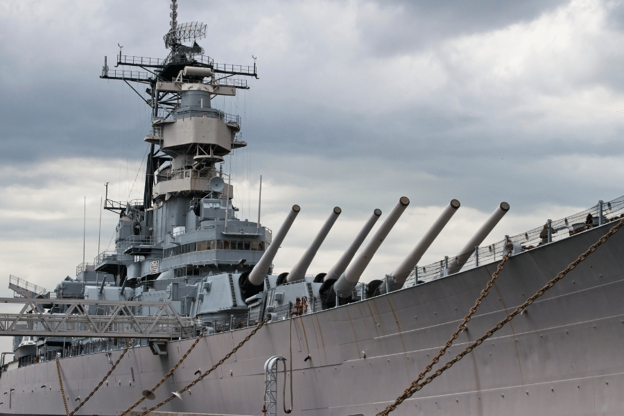 battleship memorial on a cloudy day