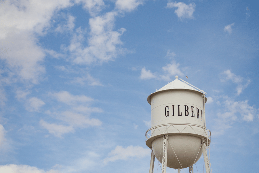 Gilbert water tower on a beautiful sunny day with clouds 