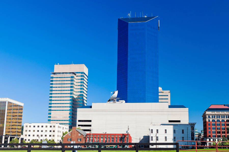 Building view with blue skies in Lexington KY