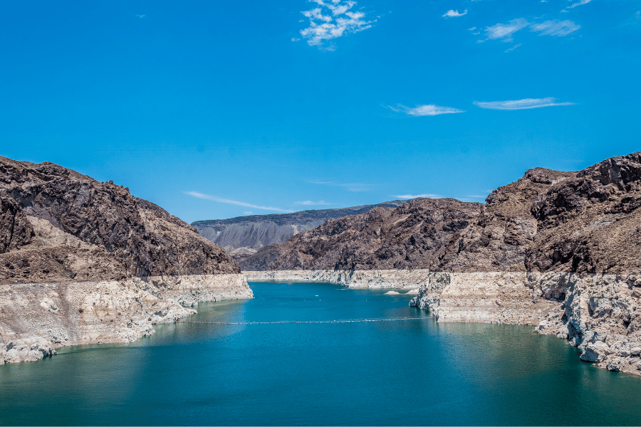 Beautiful blue water in Lake Mead on a sunny day 